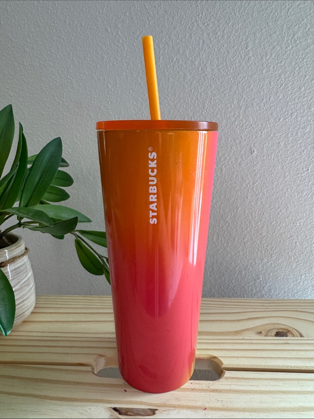 Starbucks Orange to Pink Ombre Tumbler with Yellow Straw